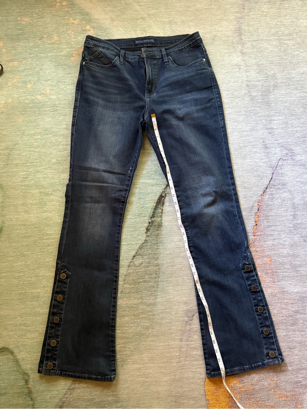 Rock & Republic Dark Indigo Button Wide Leg Jeans